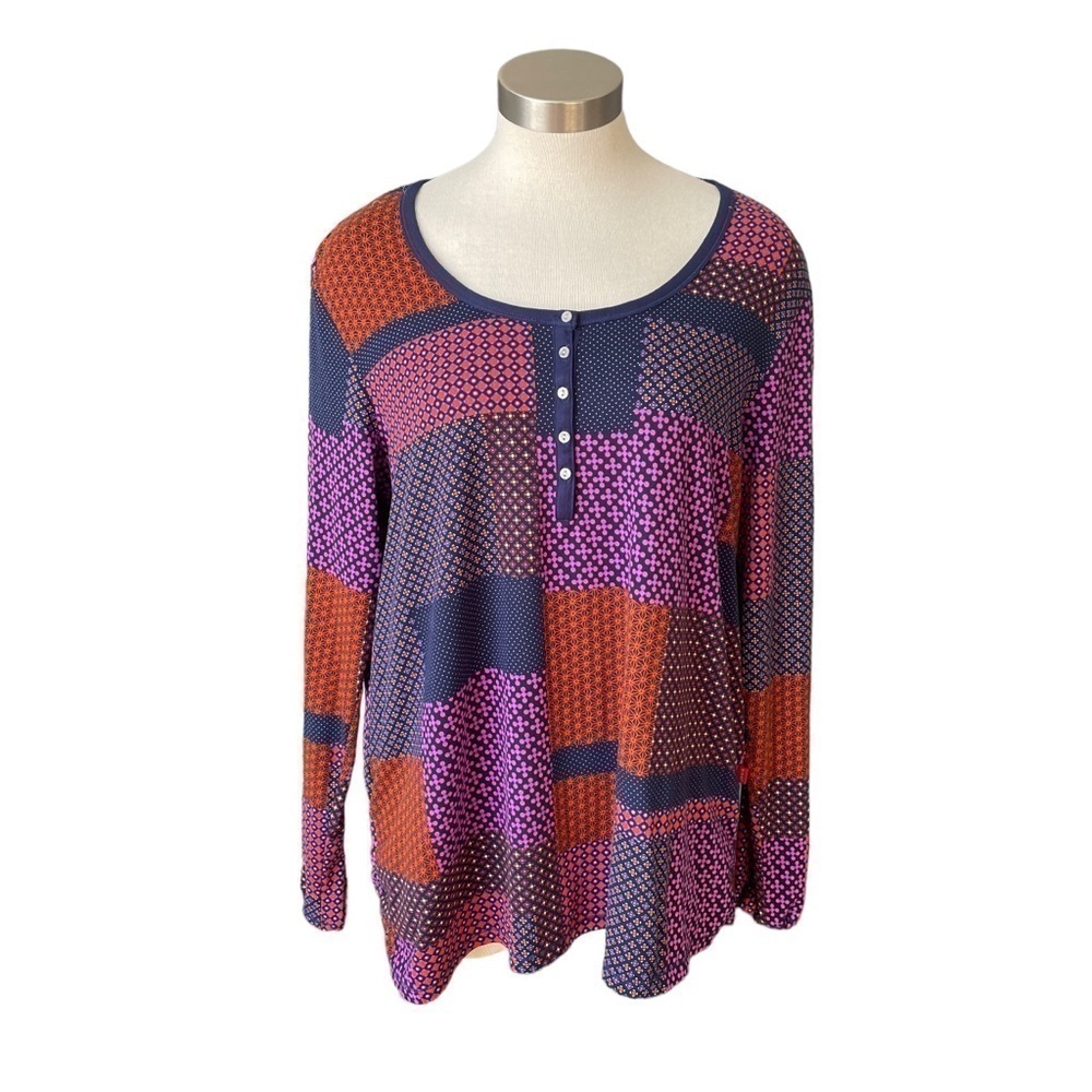 Josie Natori Womens Pajama Pyjama Long Sleeves Patchwork Pattern Sz. XL